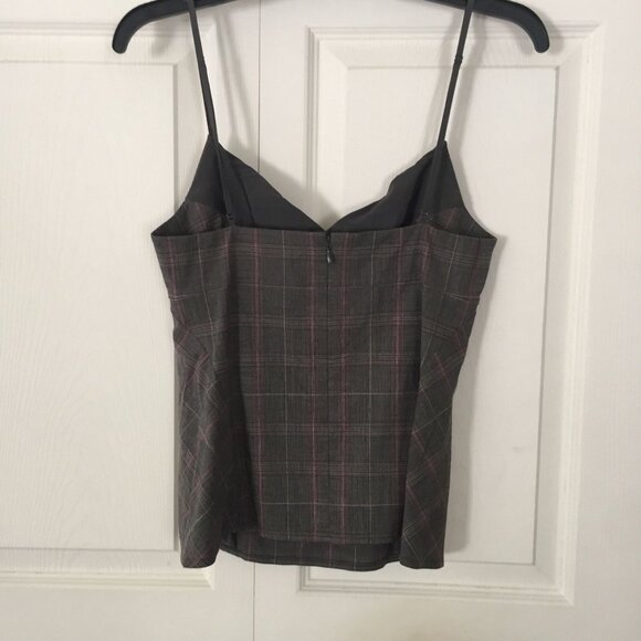 Vtg Donna Karan DKNY Spaghetti Strap Plaid Gray Red Fitted Women's Blouse Top 4 - Picture 5 of 8